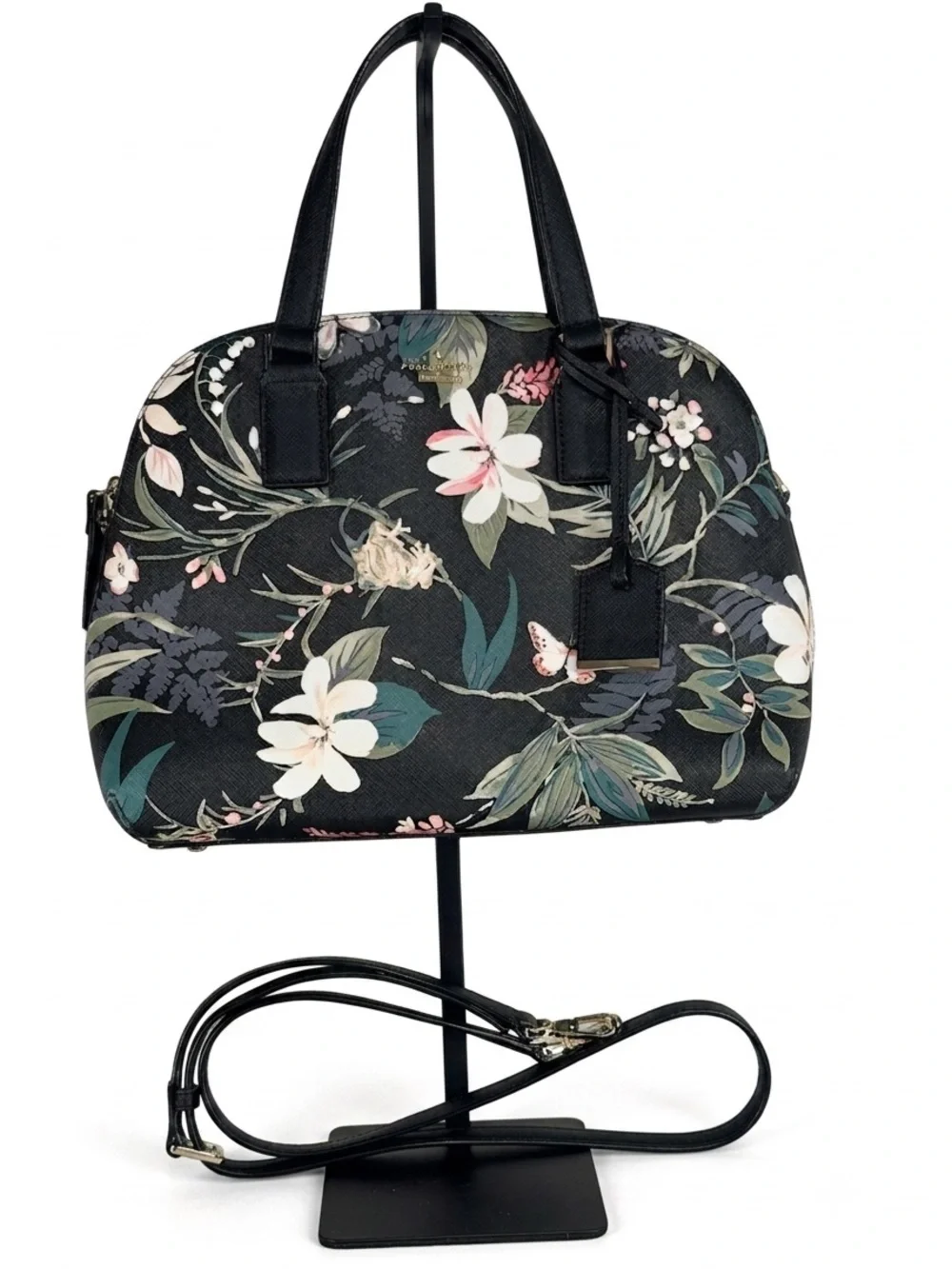 Kate Spade Cameron Lottie Botanical Floral Dome Satchel Black